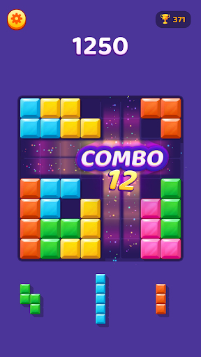 A Block Master combo screen with colorful blocks and a bright score effect.